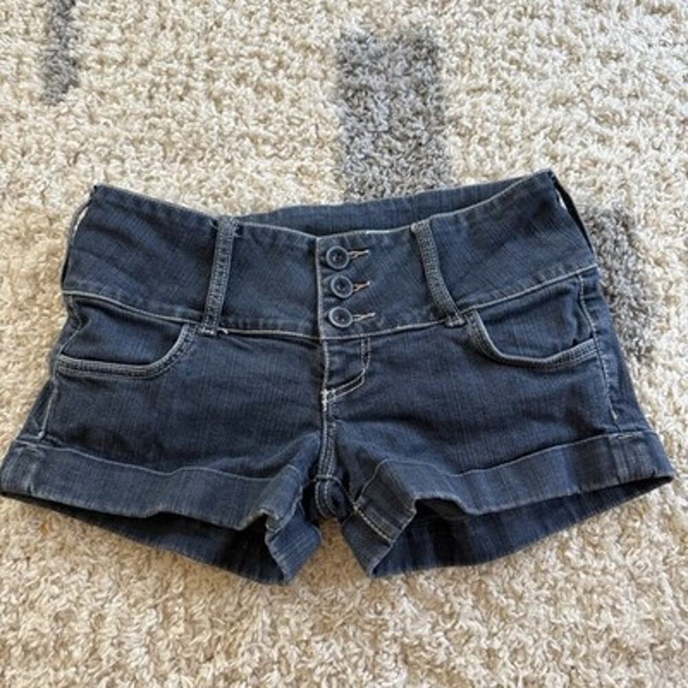 Vtg Denim Micro Mini Low Rise Jean Shorts Size 28 Blue Y2K Hottie Booty Surf